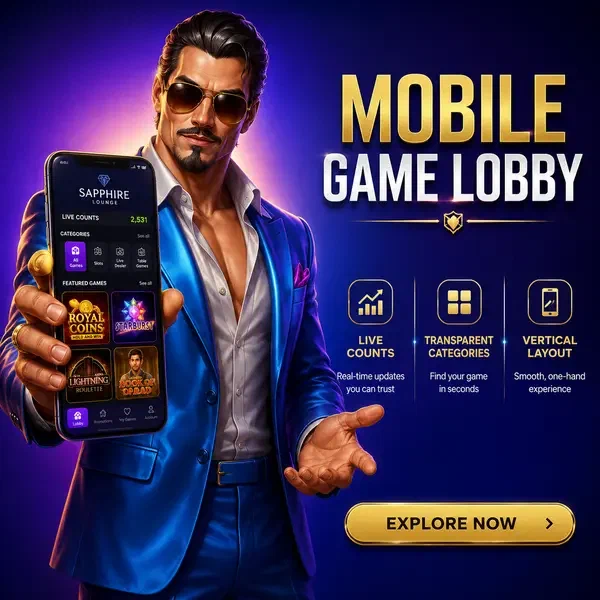 O Headliner apresenta biblioteca de jogos do app móvel Coolzino em atmosfera sofisticada azul-violeta
