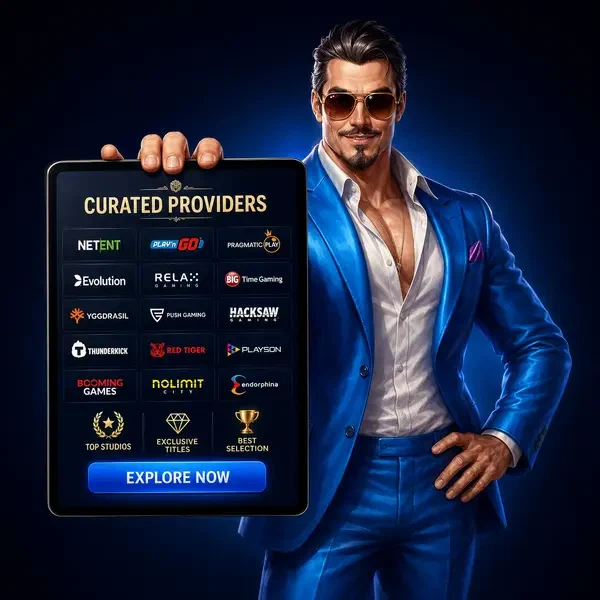 O Destaque apresentando os principais estúdios no Coolzino Casino em exibição de tablet