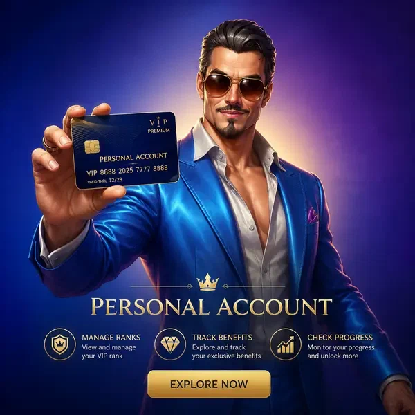 Guia VIP confiante no Coolzino apresentando cartão de conta premium com benefícios pessoais